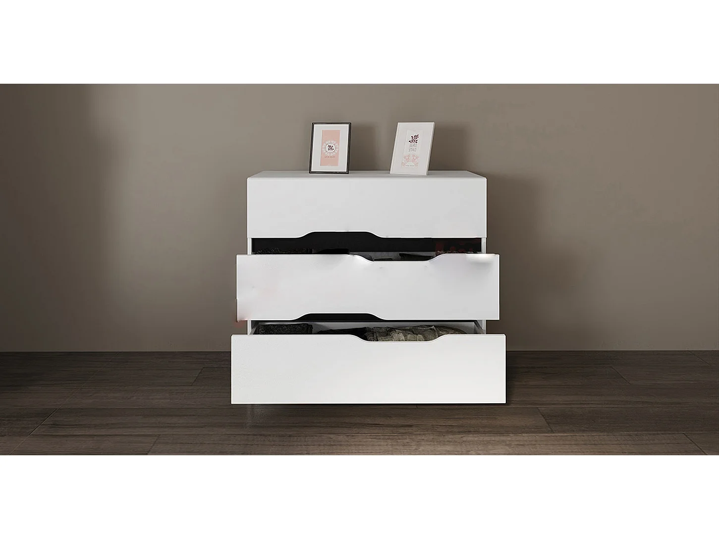 Comò da camera da letto design moderno con tre cassetti 100x71 bianco CI3010