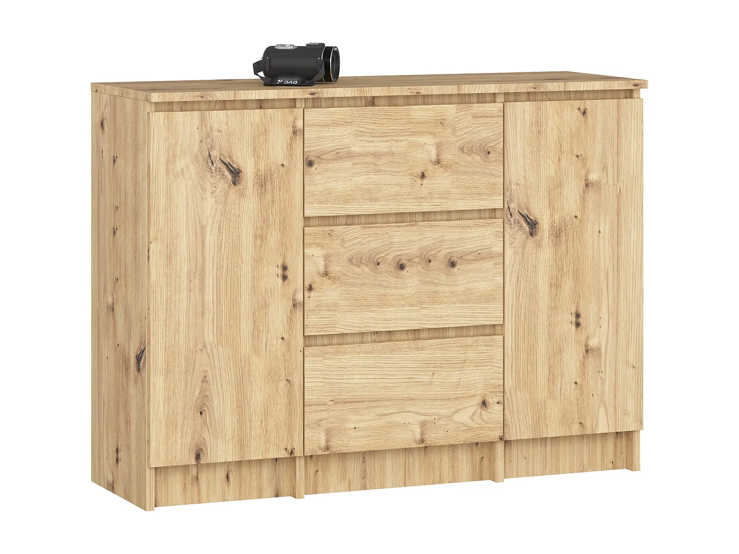 Commode AKORD K100 Chêne Artisan 101 cm 2 portes 3 tiroirs façade Chêne Artisan 4 étagères 101x35x76 cm