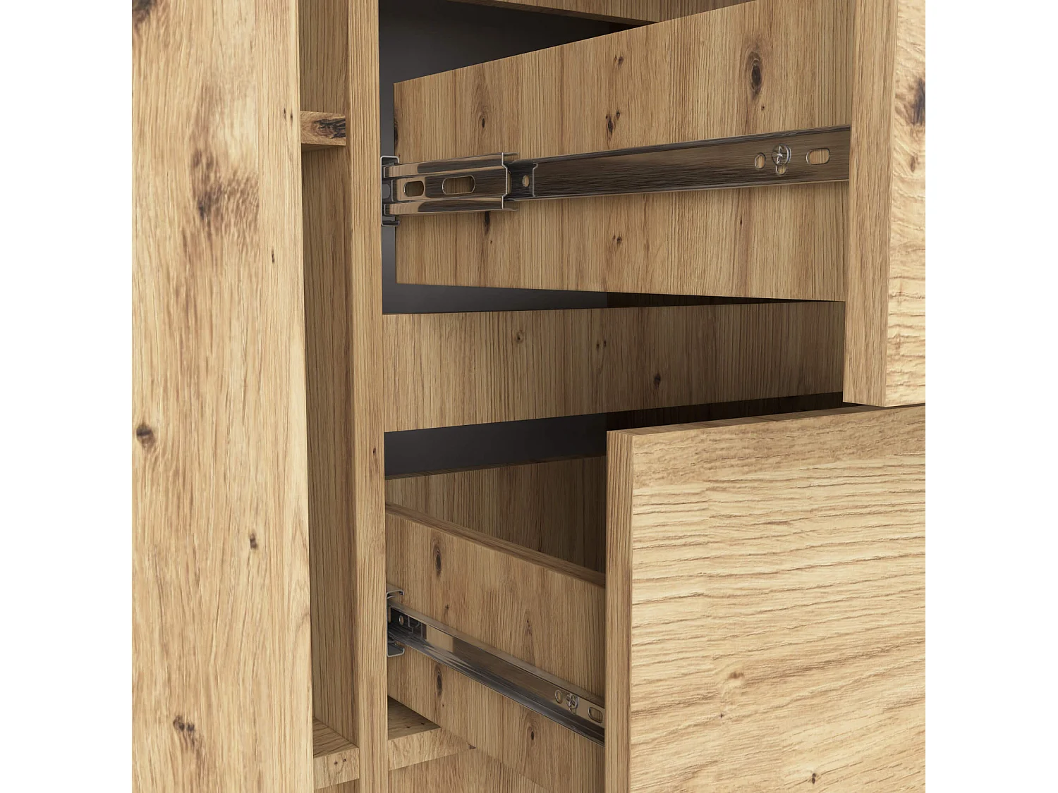 Commode AKORD K100 Chêne Artisan 101 cm 2 portes 3 tiroirs façade Chêne Artisan 4 étagères 101x35x76 cm