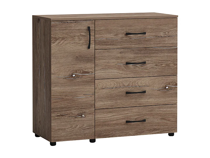 Comò per camera da letto con anta e cassetti marrone CG42