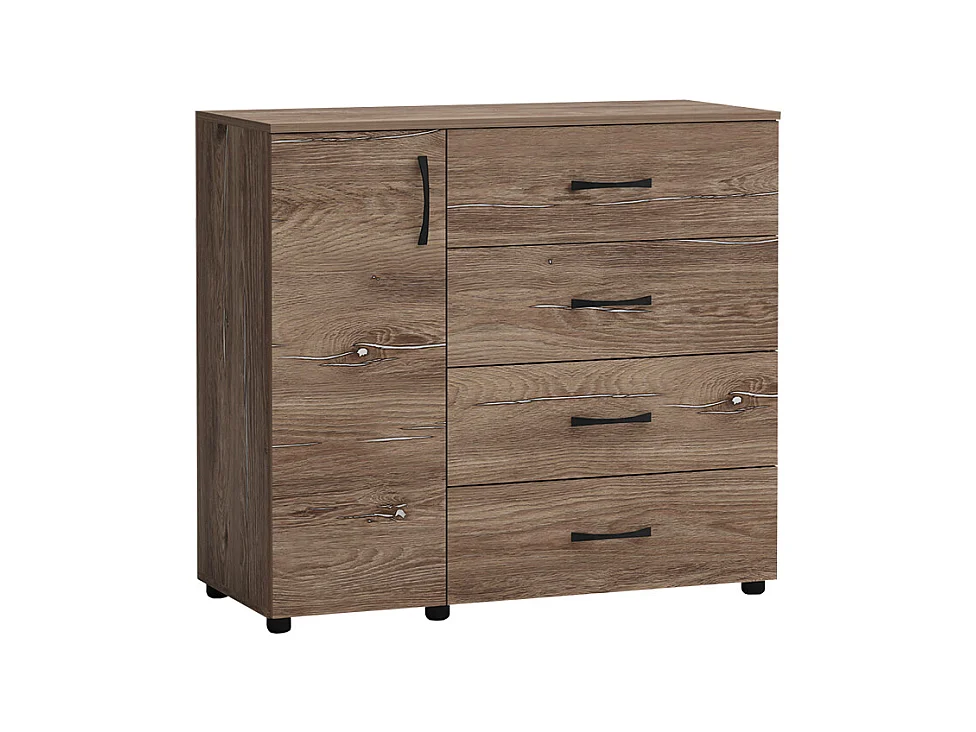 Comò per camera da letto con anta e cassetti marrone CG42