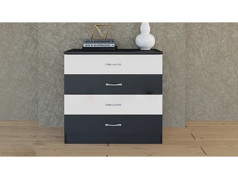 Comò per camera da letto design moderno 80x76 bianco e nero CI3013