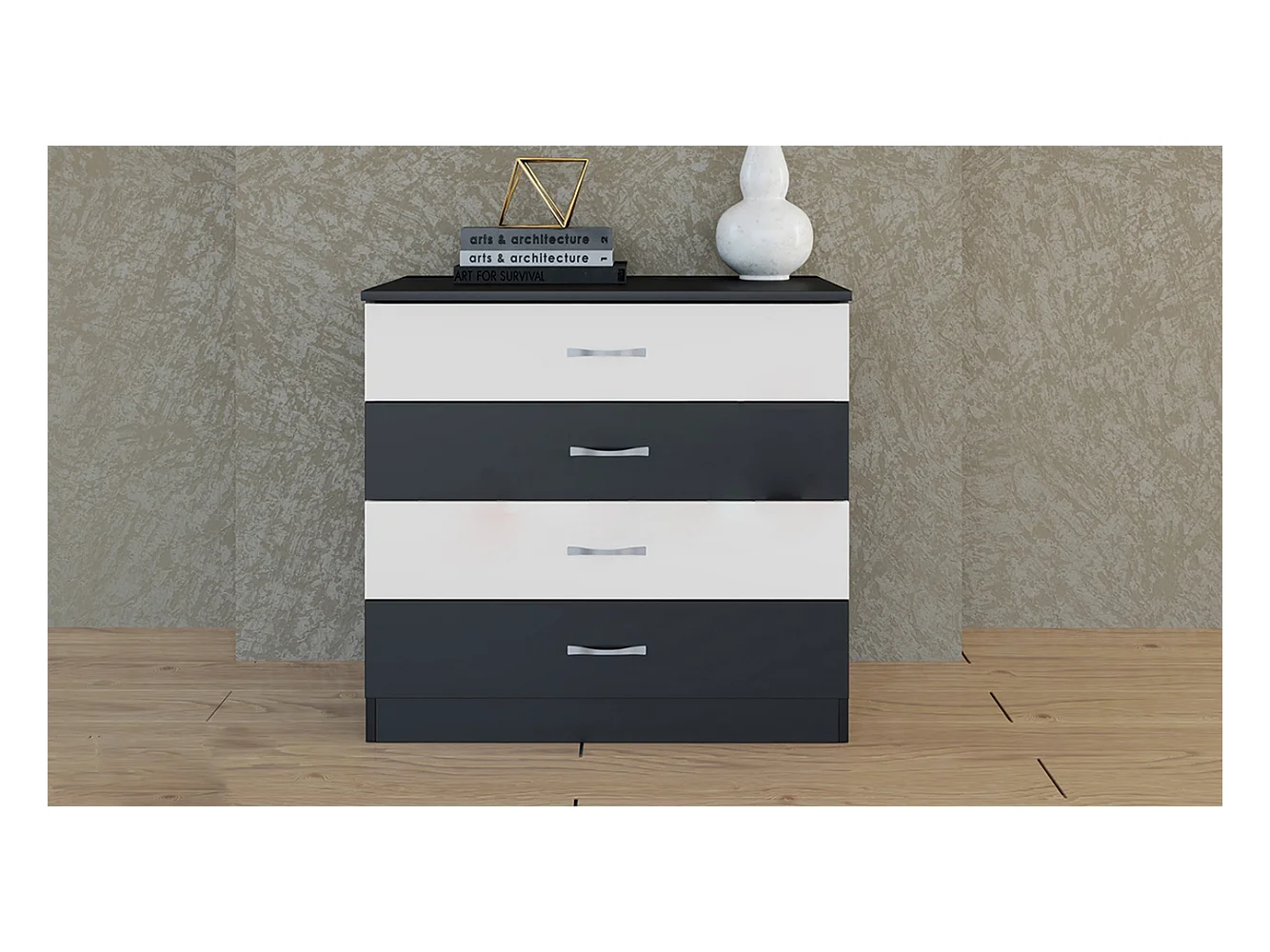 Comò per camera da letto design moderno 80x76 bianco e nero CI3013