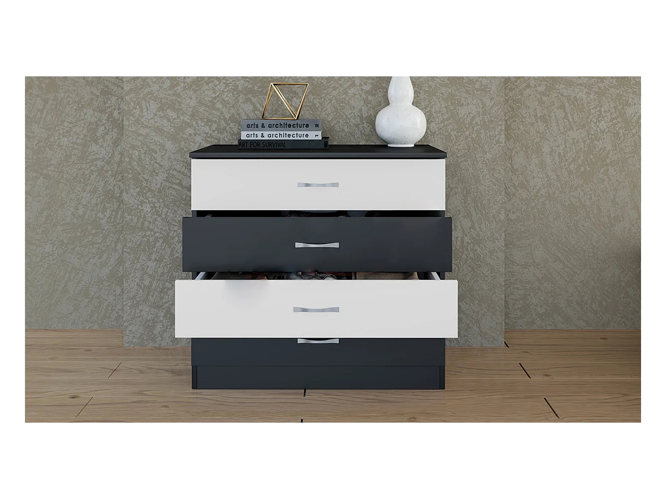 Comò per camera da letto design moderno 80x76 bianco e nero CI3013