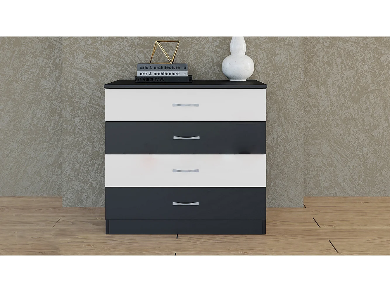 Comò per camera da letto design moderno 80x76 bianco e nero CI3013