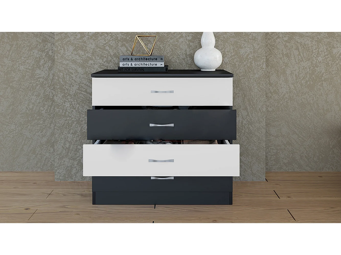 Comò per camera da letto design moderno 80x76 bianco e nero CI3013