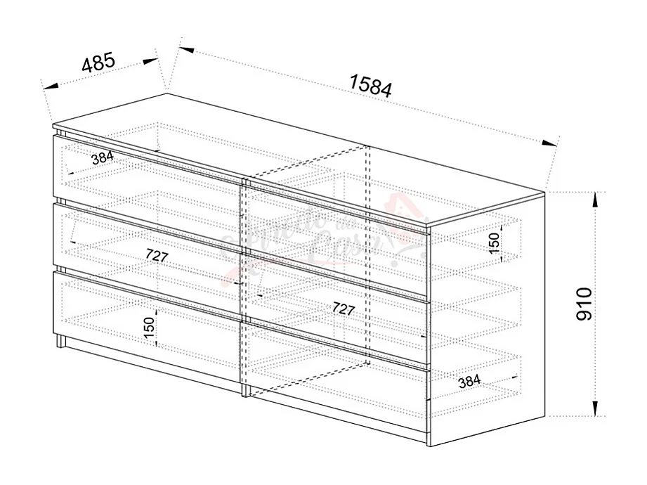 Comò spazioso da camera da notte design moderno con sei cassetti CI26 158x91 rovere