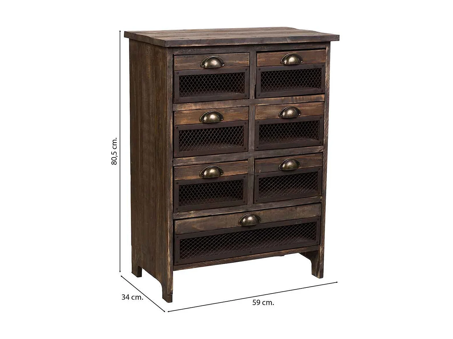 Cassettiera in legno con 7 cassetti marrone 59x34x80,5h cm