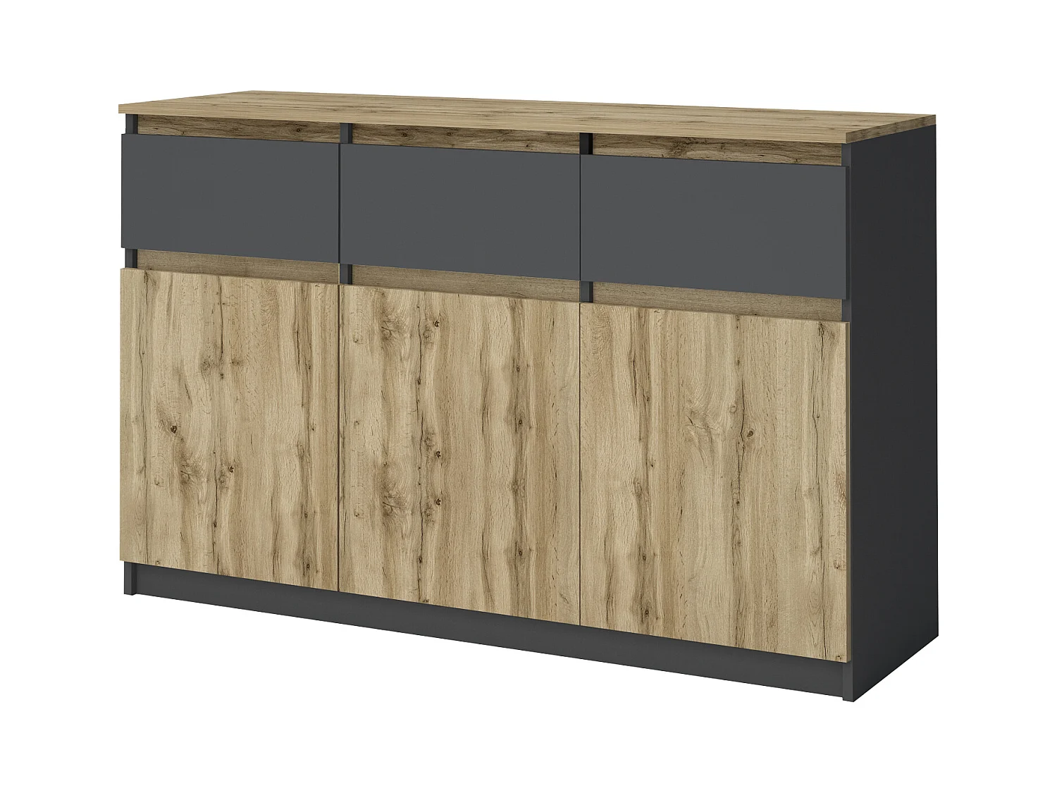 Comò mimimal con 3 cassetti e 3 ante in rovere/antracite CG40