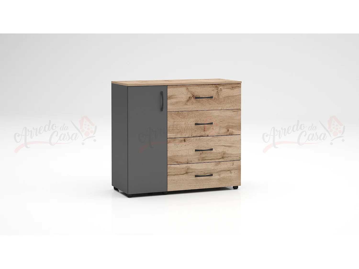 Comò per camera da letto con anta e cassetti rovere/antracite CG42