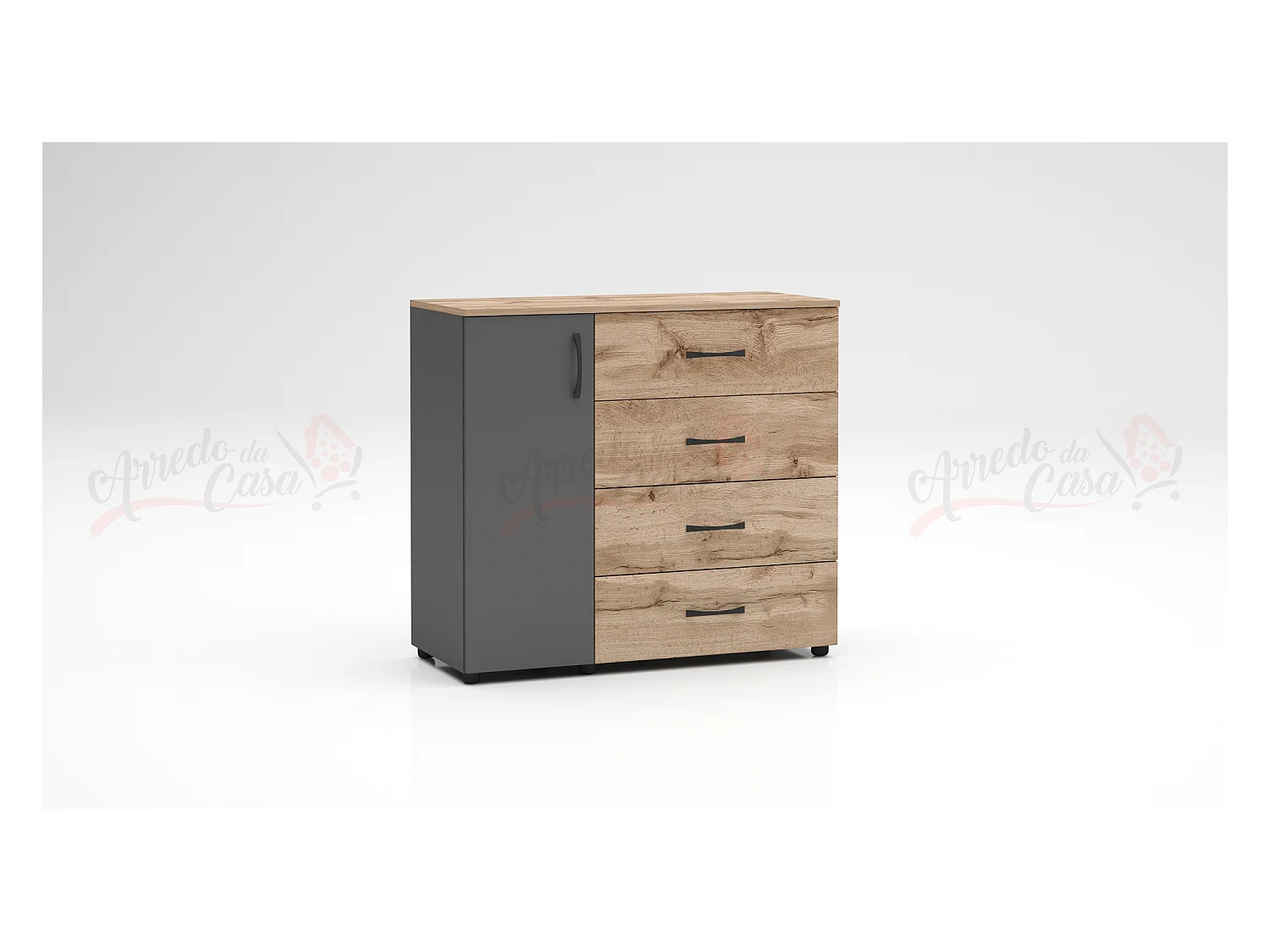 Comò per camera da letto con anta e cassetti rovere/antracite CG42