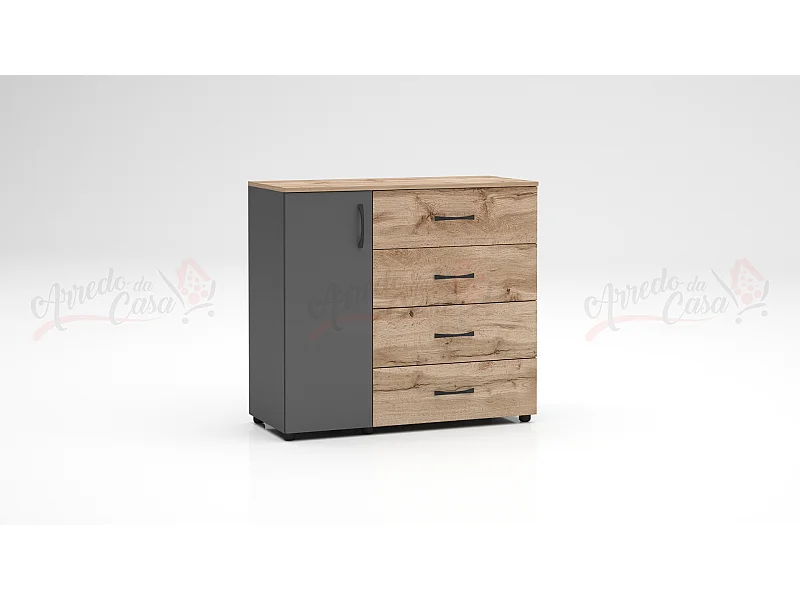 Comò per camera da letto con anta e cassetti rovere/antracite CG42