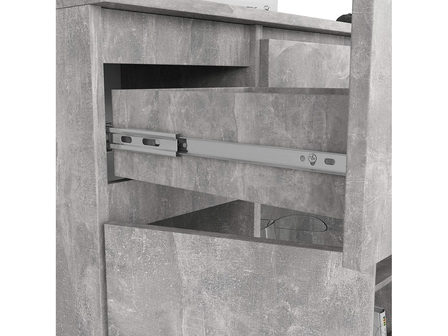 Commode AKORD K100 Béton 101 cm 2 portes 3 tiroirs façade Béton 6 étagères 101x35x98 cm