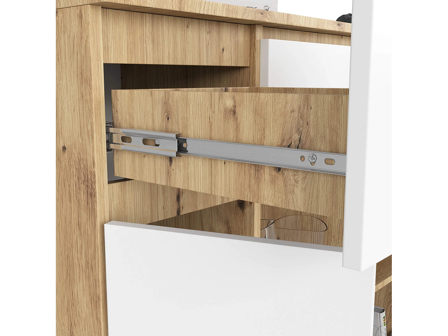 Kommode K100 Artisan Eiche 101 cm 2 Türen 3 Schubladen Front Weiß 6 Regalböden B101xH98xT35 cm