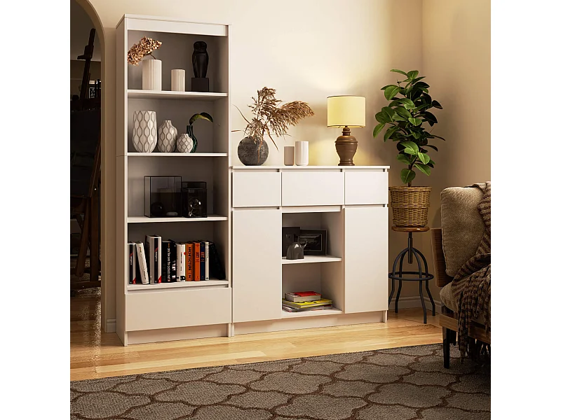 Ladekast K100 met 3 Lades, 2 Deuren en 1 Plank / AKORD Furniture Factory / Wit / 101 x 98 x 35 cm