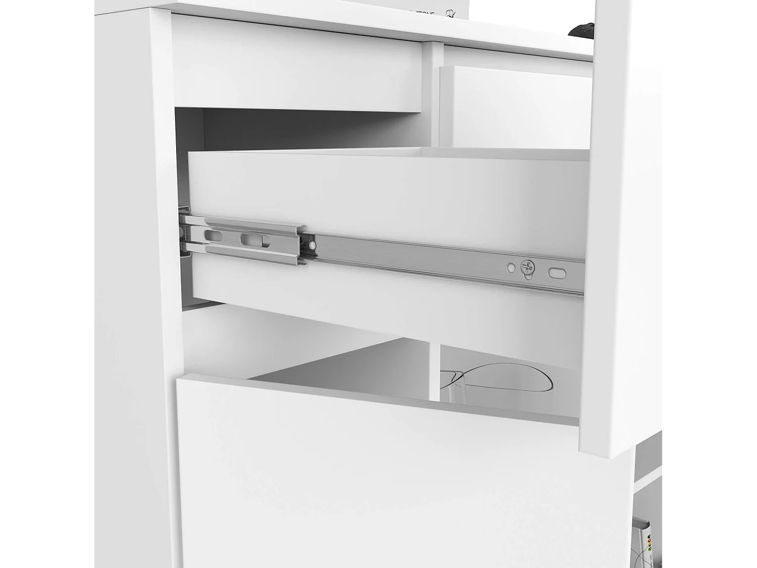 Commode AKORD K100 Blanche 101 cm 2 portes 3 tiroirs façade Blanche 6 étagères 101x35x98 cm