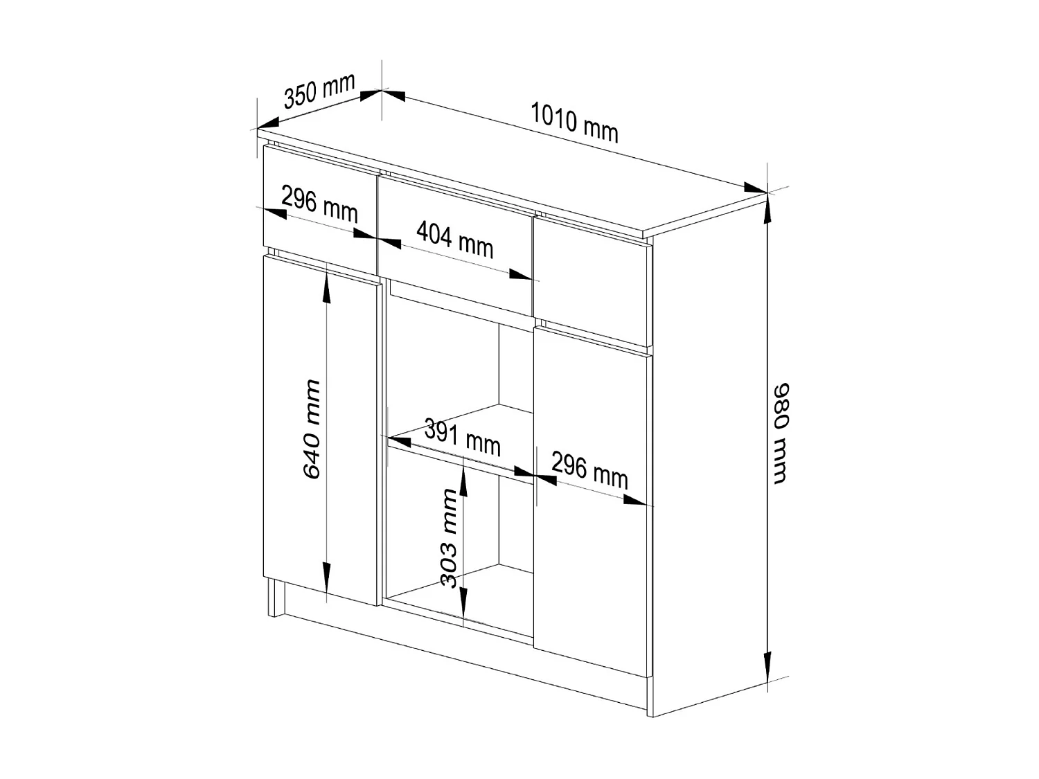 Ladekast K100 met 3 Lades, 2 Deuren en 1 Plank / AKORD Furniture Factory / Sonoma Eik / 101 x 98 x 35 cm