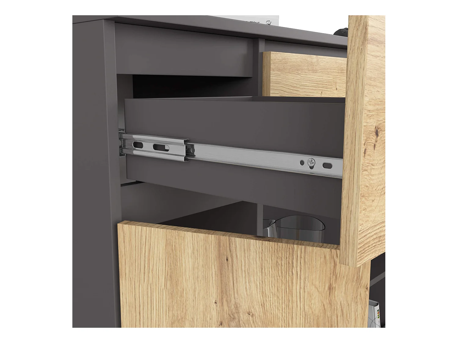 Commode AKORD K100 Gris Graphite 101 cm 2 portes 3 tiroirs façade Chêne Artisan 6 étagères 101x35x98 cm