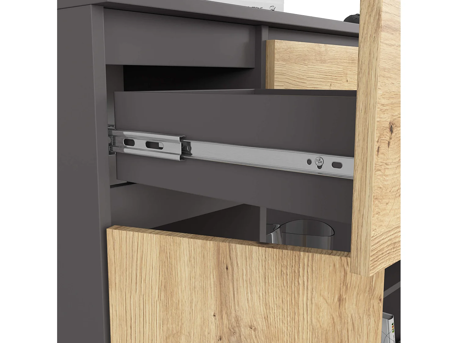 Commode AKORD K100 Gris Graphite 101 cm 2 portes 3 tiroirs façade Chêne Artisan 6 étagères 101x35x98 cm