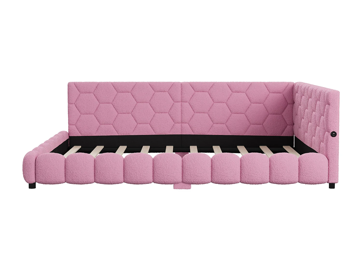 Canapé-lit double rembourré 140 x 200 cm avec LED et USB, cadre de lit avec sommier à lattes, rose