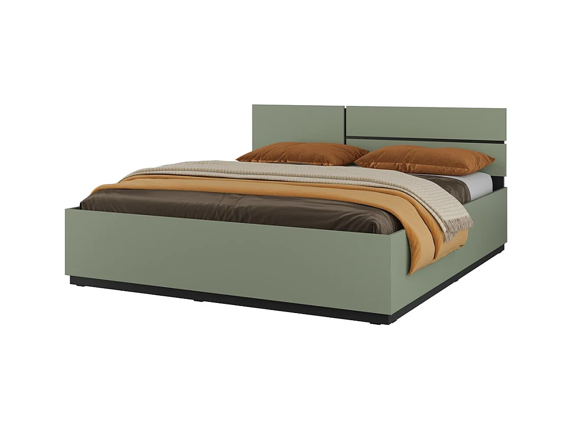 Cama HAVANA 160x200 com estrado – Cor verde-sálvia e preto – Design moderno e estrutura robusta