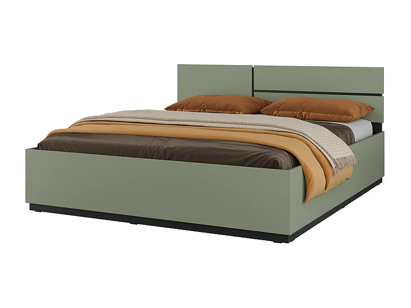 Cama HAVANA 160x200 con somier – Color verde salvia y negro – Diseño moderno y estructura robusta