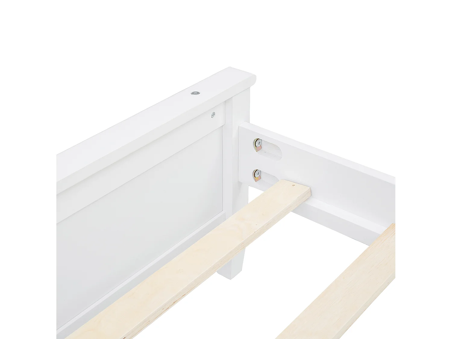 Lit adulte 140x200cm avec LED, tête de lit de rangement, cadre en MDF, sommier à lattes, blanc, sans matelas