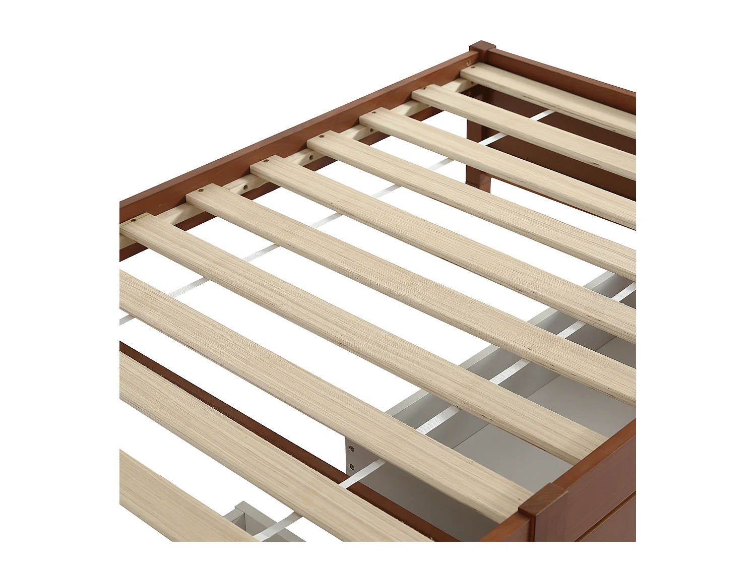 Lit enfant 90x200cm avec 2 tiroirs, sans tête de lit, cadre en MDF, sommier à lattes, Brun rougeâtre, sans matelas