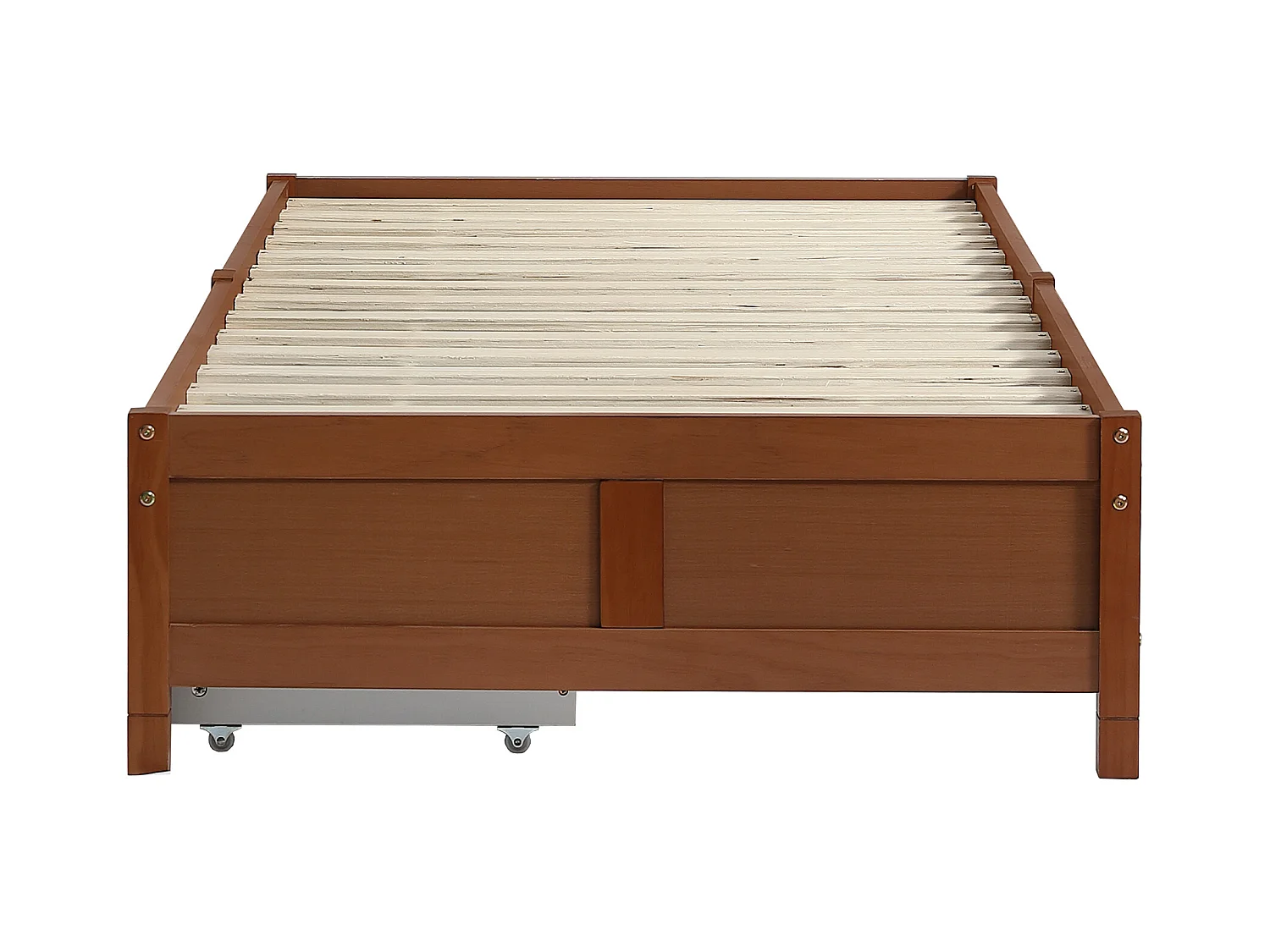 Lit enfant 90x200cm avec 2 tiroirs, sans tête de lit, cadre en MDF, sommier à lattes, Brun rougeâtre, sans matelas