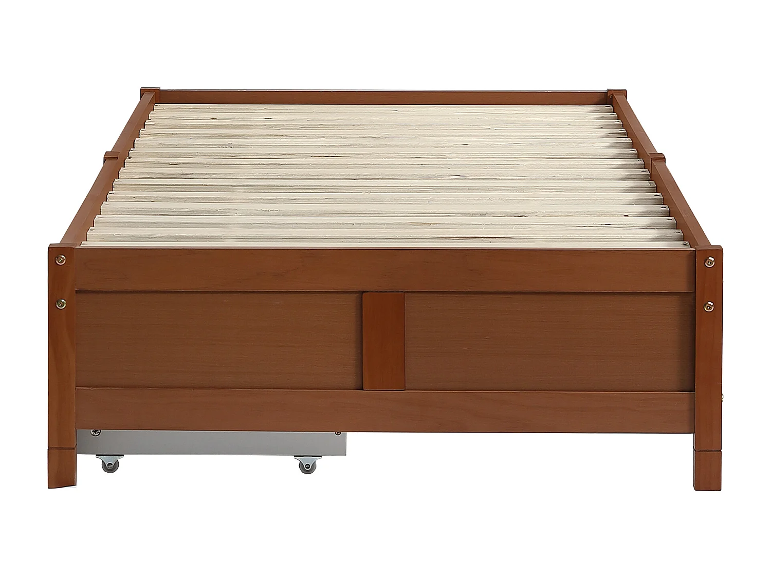 Cama infantil 90x200cm com 2 gavetas, sem cabeceira, estrutura em MDF, estrado de ripas, Castanho avermelhado, sem colchão