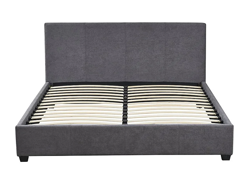 Cama de casal ROMA – 140x200 cm – PU cinza – Estrado incluído – Design moderno – Estrutura MDF