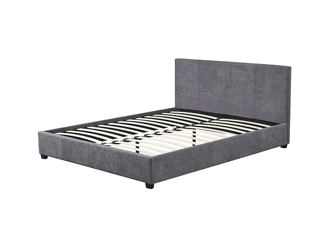 Lit double ROMA – 140x200 cm – PU gris – Sommier inclus – Design moderne – Structure MDF