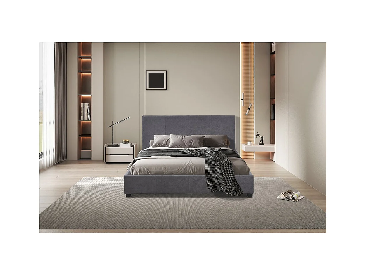 Lit double ROMA – 140x200 cm – PU gris – Sommier inclus – Design moderne – Structure MDF