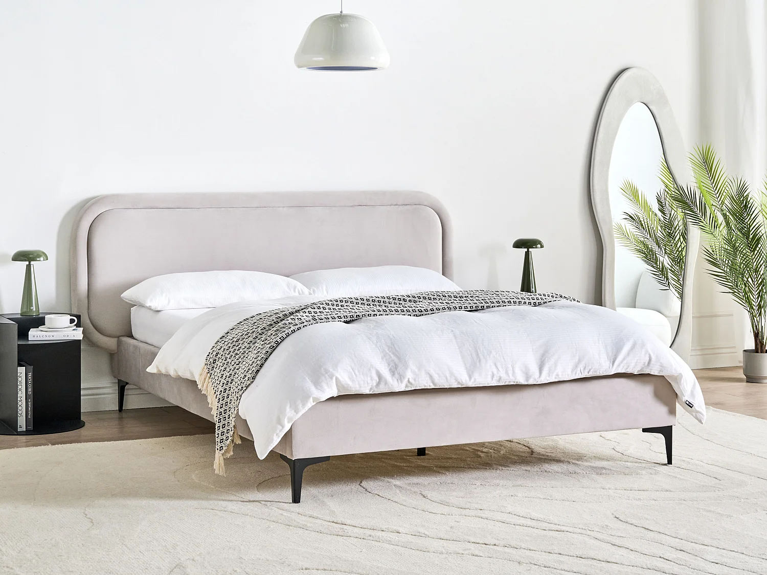 Lit avec sommier Velours SUZETTE 140 x 200 cm Gris clair