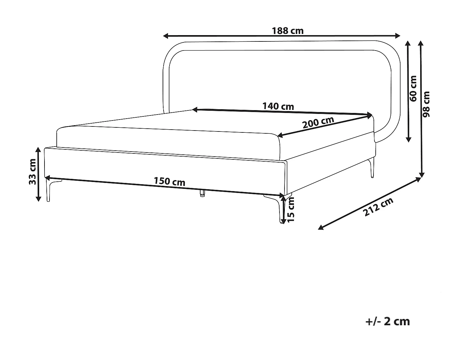 Lit avec sommier Velours SUZETTE 140 x 200 cm Gris clair