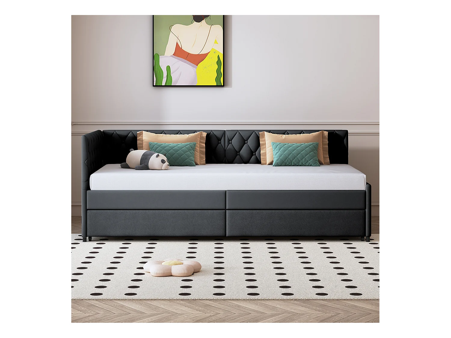 Divano letto trasformabile 90/180 x 200 cm, divano letto 2 posti estraibile con rete a doghe, Grigio