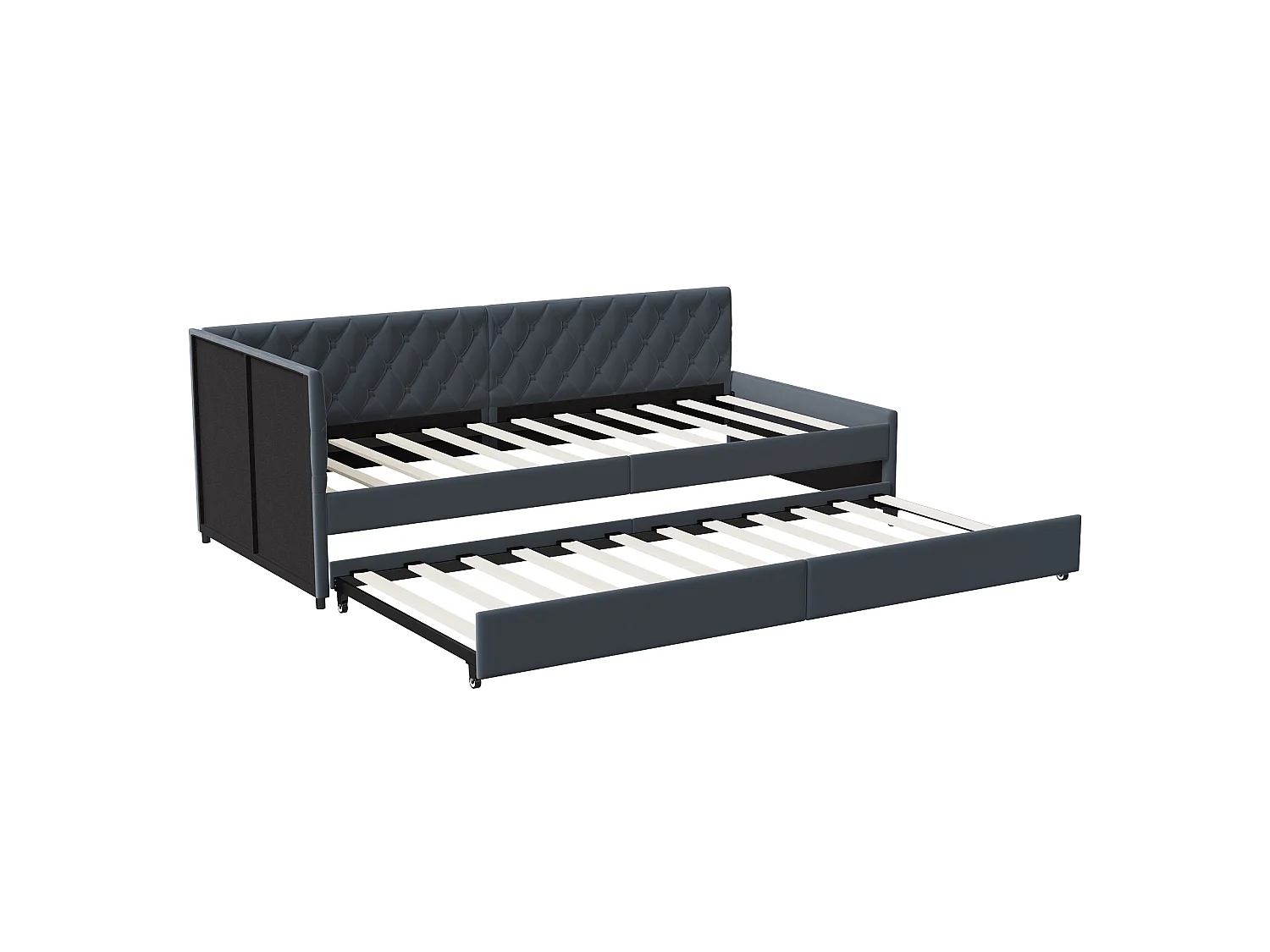 Sofá-cama conversível 90/180 x 200 cm, sofá-cama de 2 lugares com base de ripas, cinza