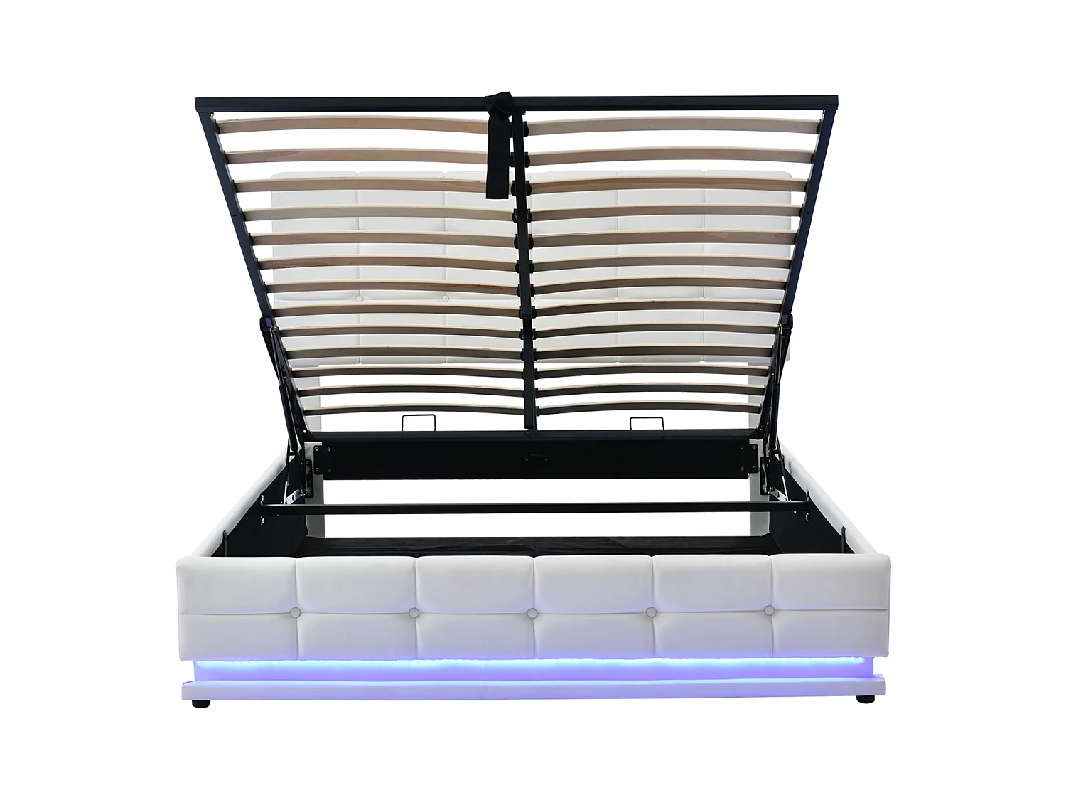 Lit Rembourré 140 X 200 Cm avec LED Et Rangement par Levage Hydraulique, Lit Double, PU , Blanc