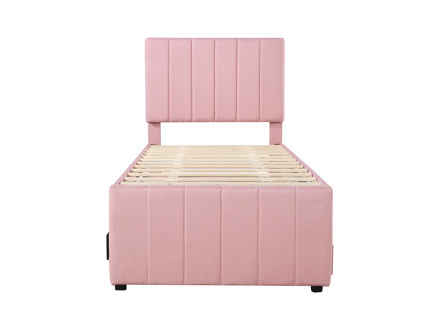 Lit enfant 90x200 cm avec lit gigogne 90x190cm avec tiroirs de rangement, en lin, sans matelas, rose