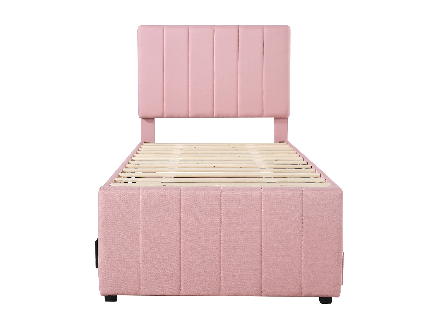 Lit enfant 90x200 cm avec lit gigogne 90x190cm avec tiroirs de rangement, en lin, sans matelas, rose