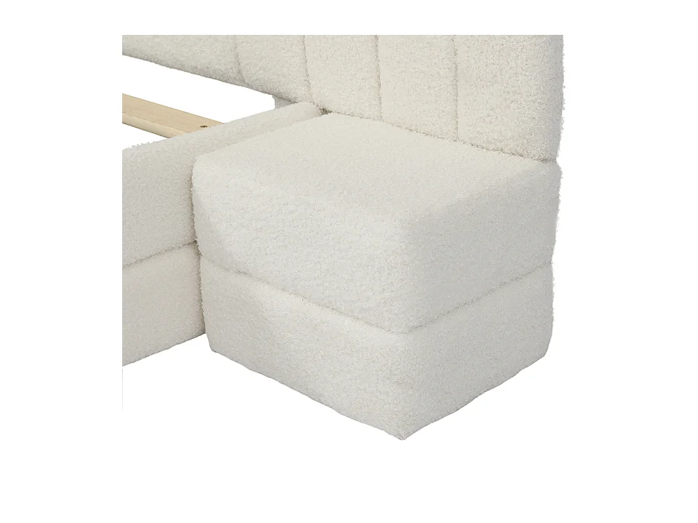 Lit enfant rembourré 90x200 cm tête de lit en forme d'arc-en-ciel avec tables des deux côtés cadre de lit moderne imitation polaire beige