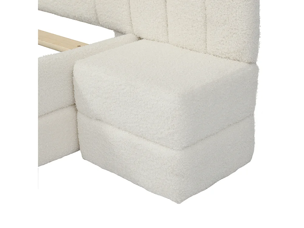 Lit enfant rembourré 90x200 cm tête de lit en forme d'arc-en-ciel avec tables des deux côtés cadre de lit moderne imitation polaire beige