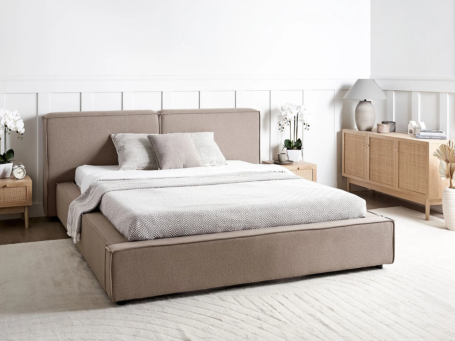 Lit à eau Tissu LINARDS 160 x 200 cm Marron clair