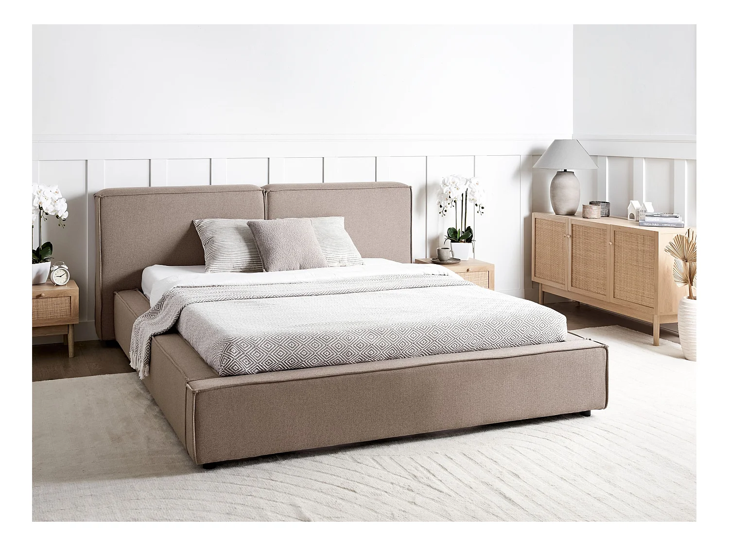 Lit à eau Tissu LINARDS 160 x 200 cm Marron clair