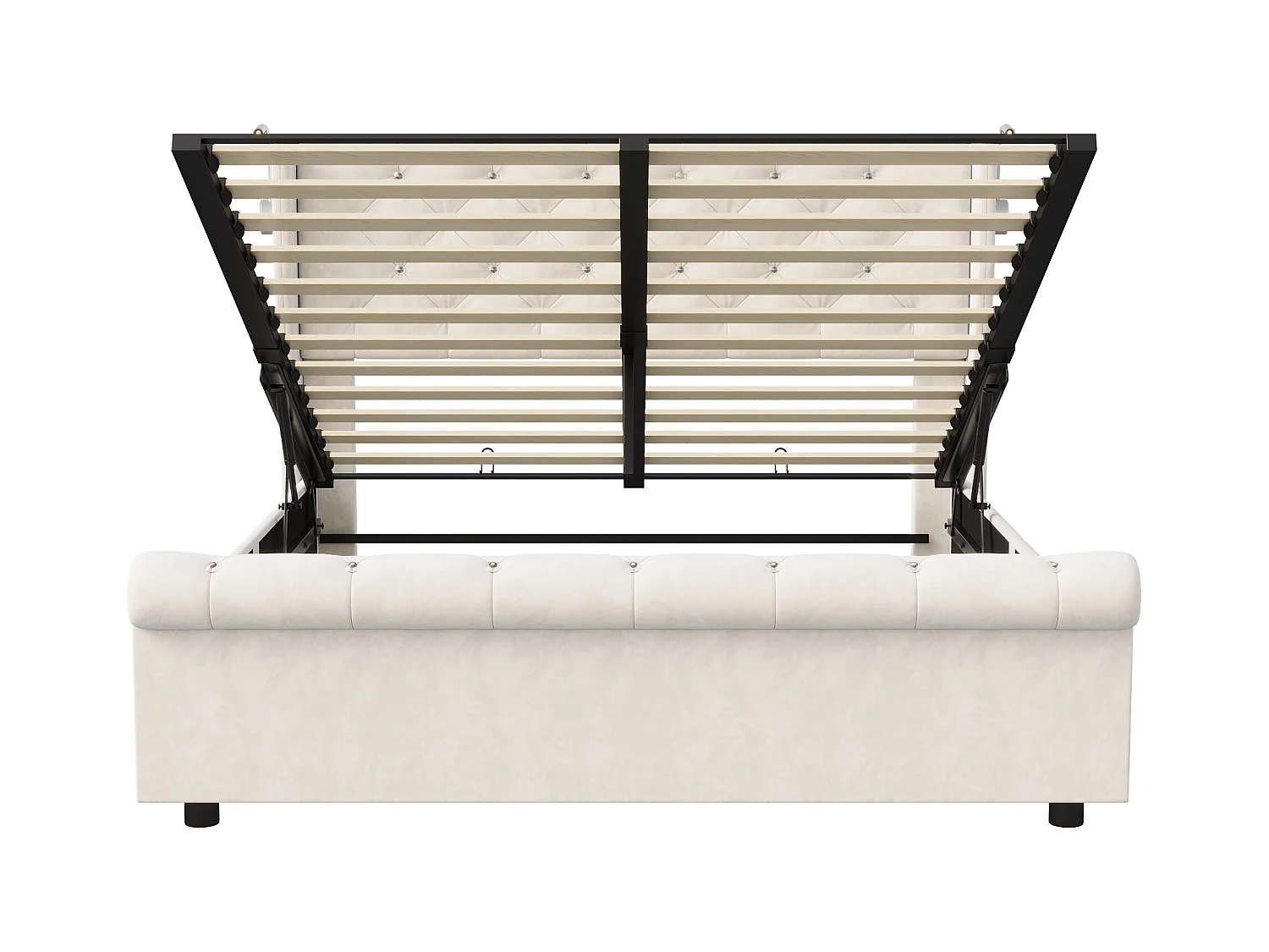 Lit double 160 x 200 cm, lampe de lecture avec fonction de charge, lit de rangement, velours, beige