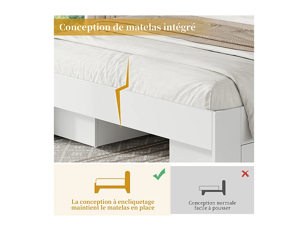 bed met opbergruimte van massief hout 140x200 met rotan decor lades met opbergruimte geschikt voor volwassenen en tieners wit