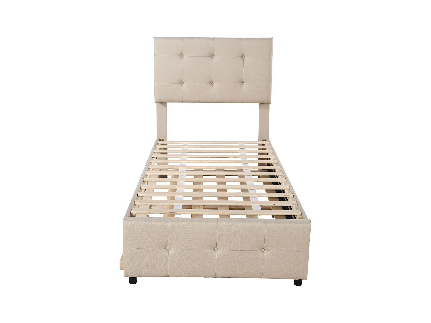 Lit enfant 90x200 cm en lin avec lit gigogne 90x188cm, tête de lit réglable, beige, sans matelas