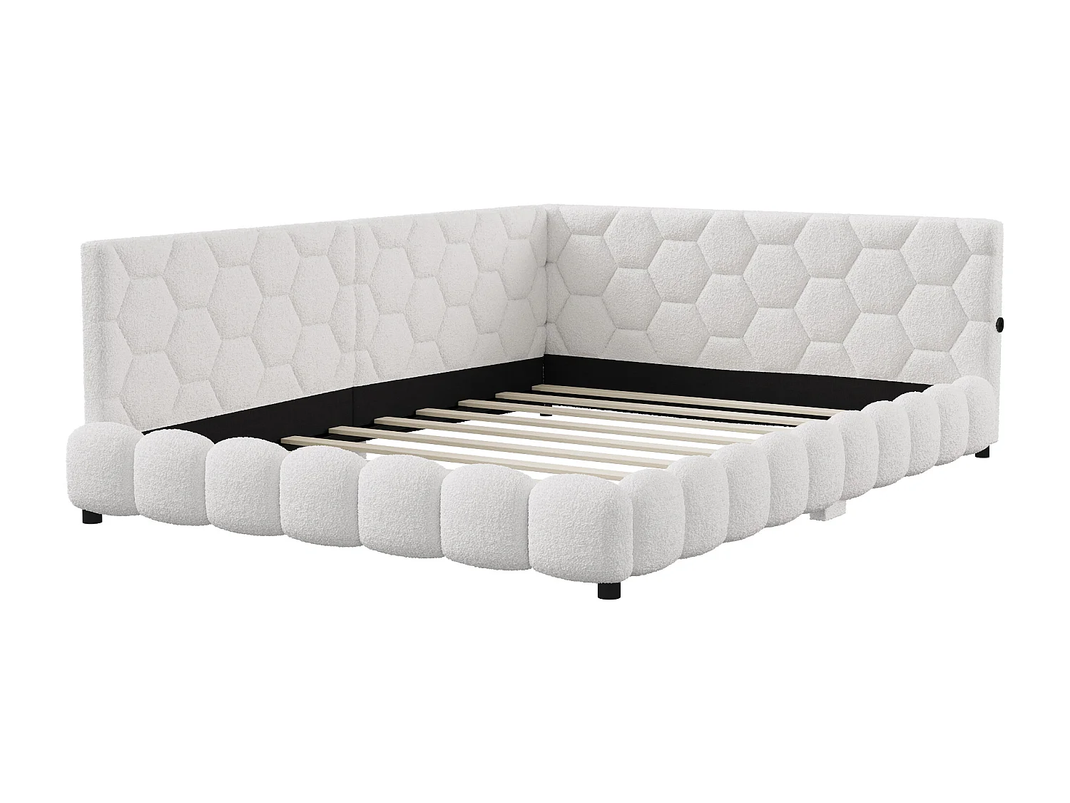 Canapé-lit double rembourré 140 x 200 cm avec LED et USB, cadre de lit avec sommier à lattes, blanc