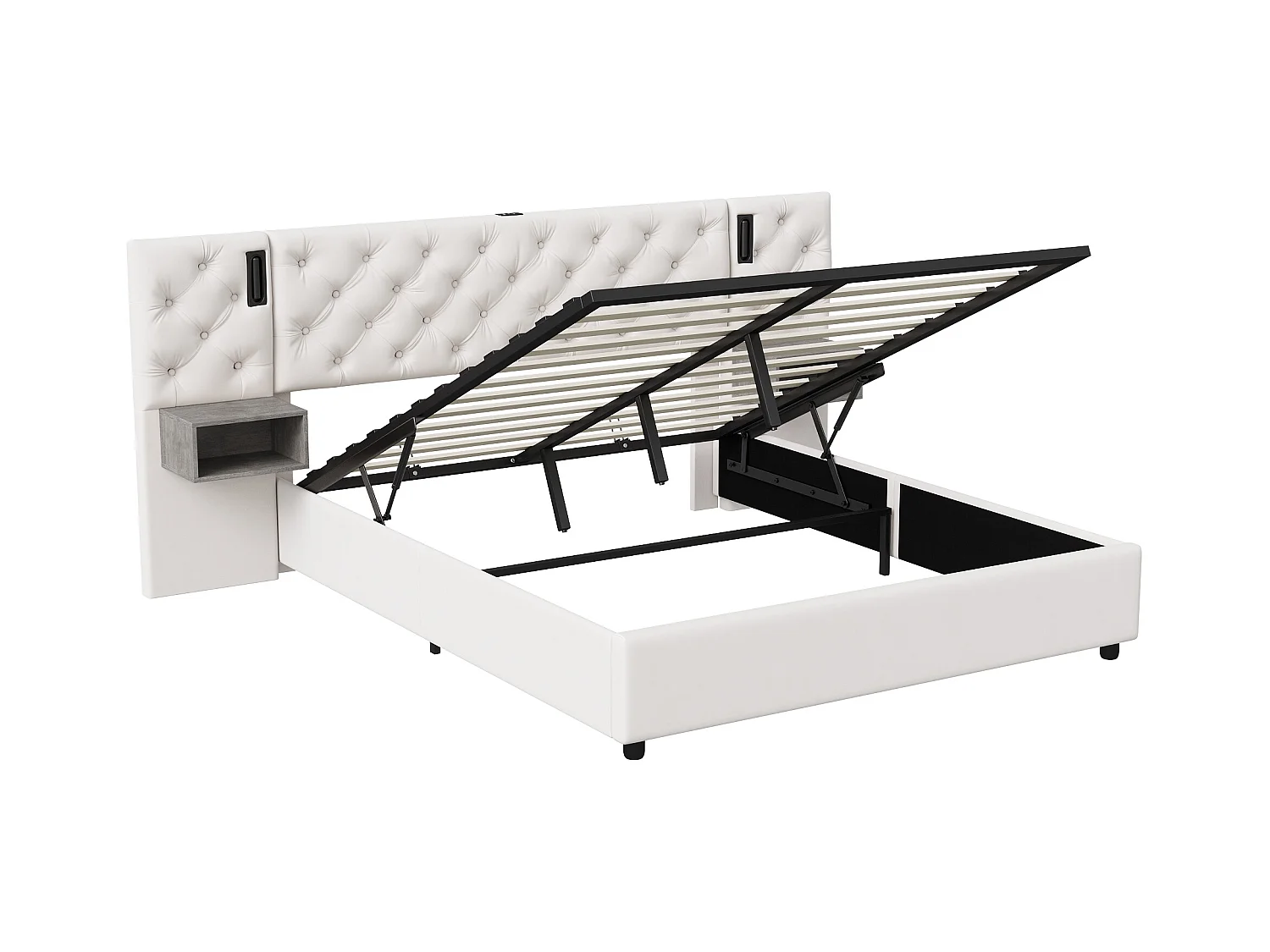 Tweepersoonsbed 140x200 cm met leeslamp en USB-oplader, opbergbedden, fluweel, wit