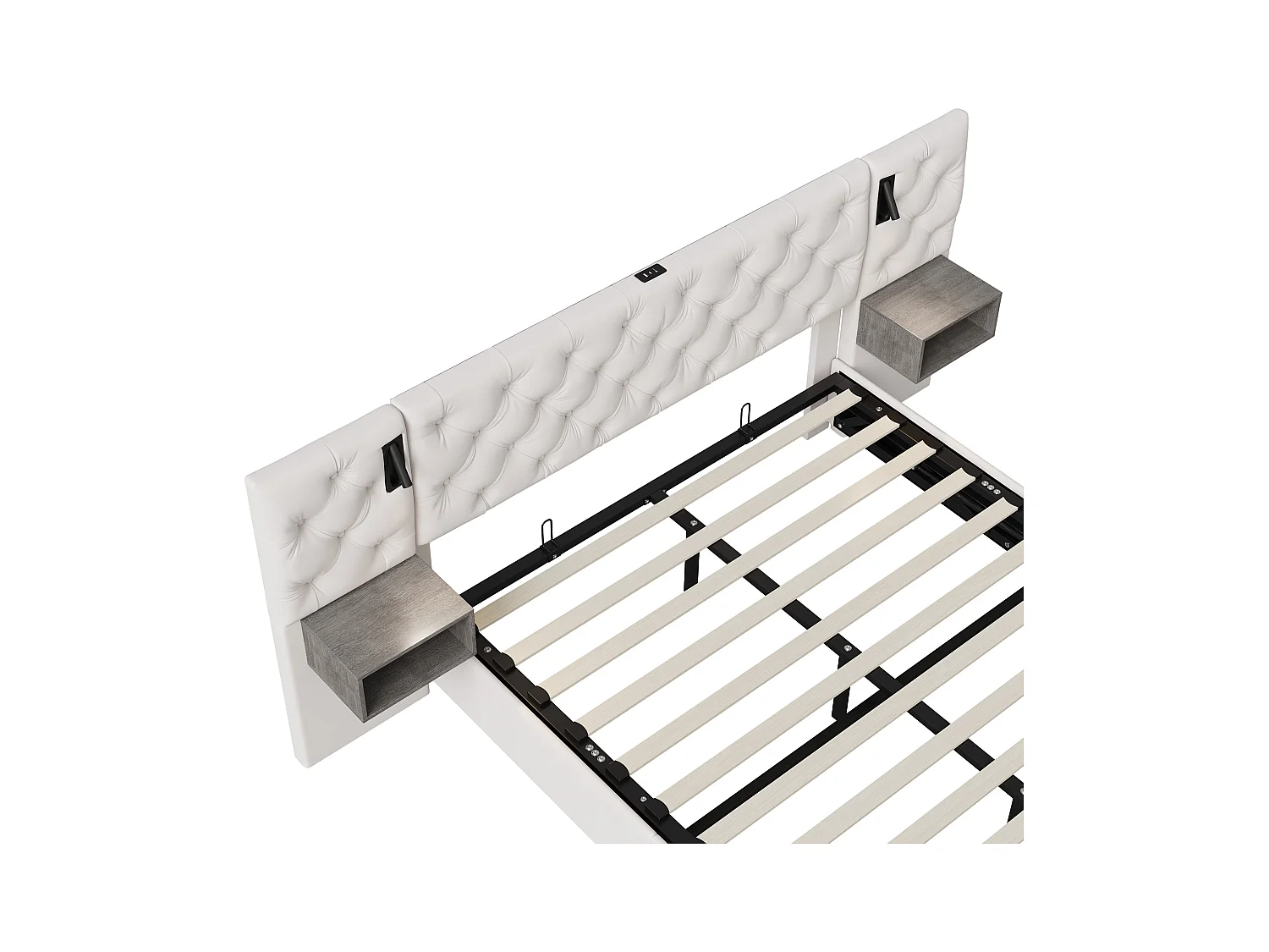 Tweepersoonsbed 140x200 cm met leeslamp en USB-oplader, opbergbedden, fluweel, wit